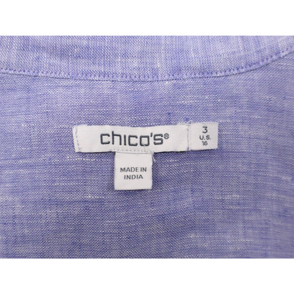 Chico's Women's Sz 3 Embroidered Linen Rick Rack Trim Tunic Blue Veil Top - Picture 7 of 9